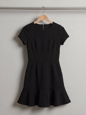 Necessary Objects Black Textured Fit & Flare Dress M Ruffle Hem Zip Back